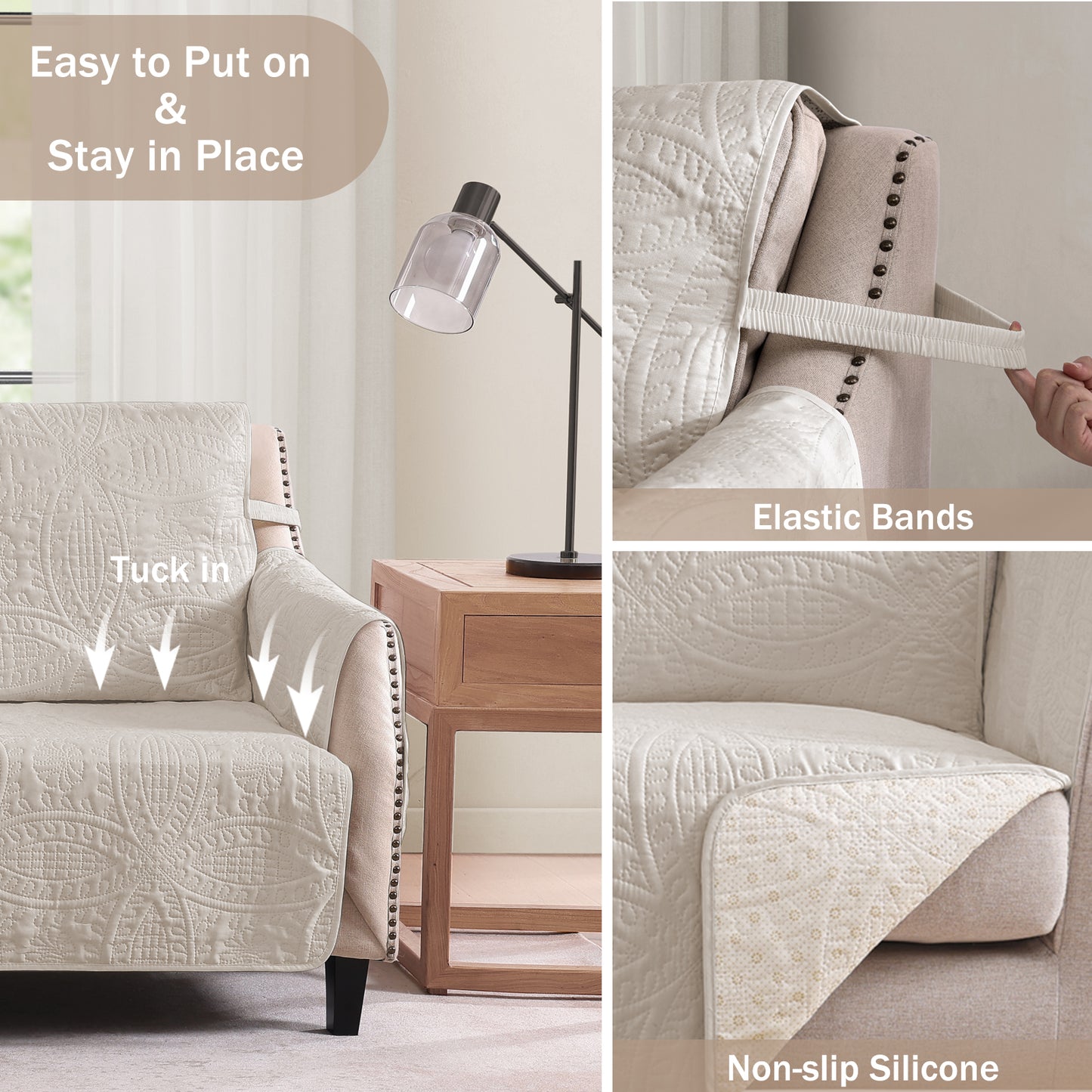 Beige Loveseat Cover - Loveseat 56inch  (Beige Cream)