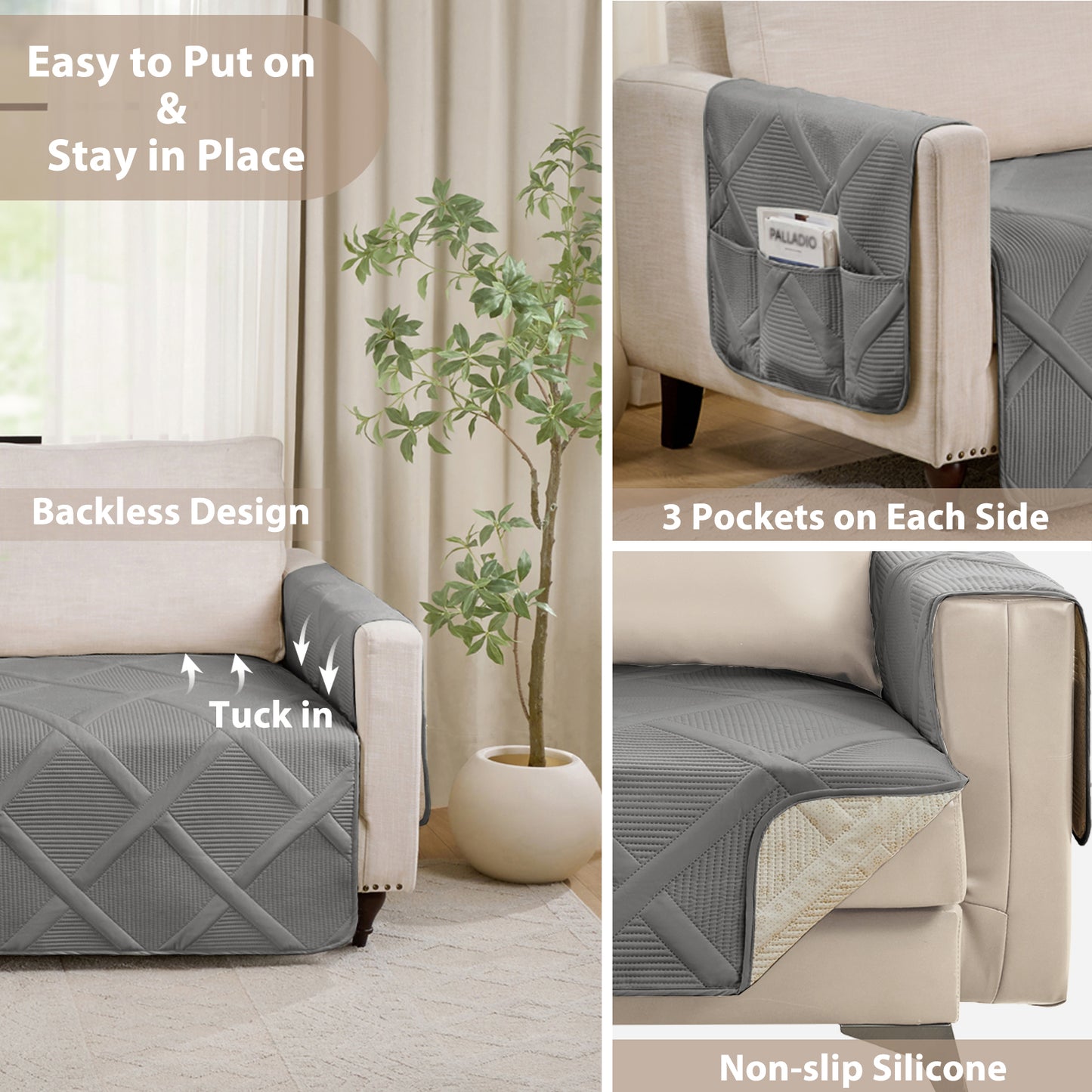 Backless Recliner Chair Cover - Recliner 22inch  (Cool Gray)