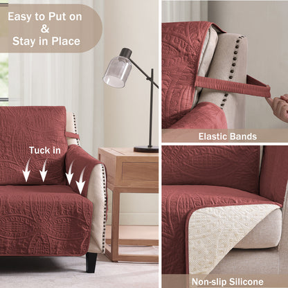 Quilted Grand Sofa Cover - Grand Sofa 88inch  (Red)