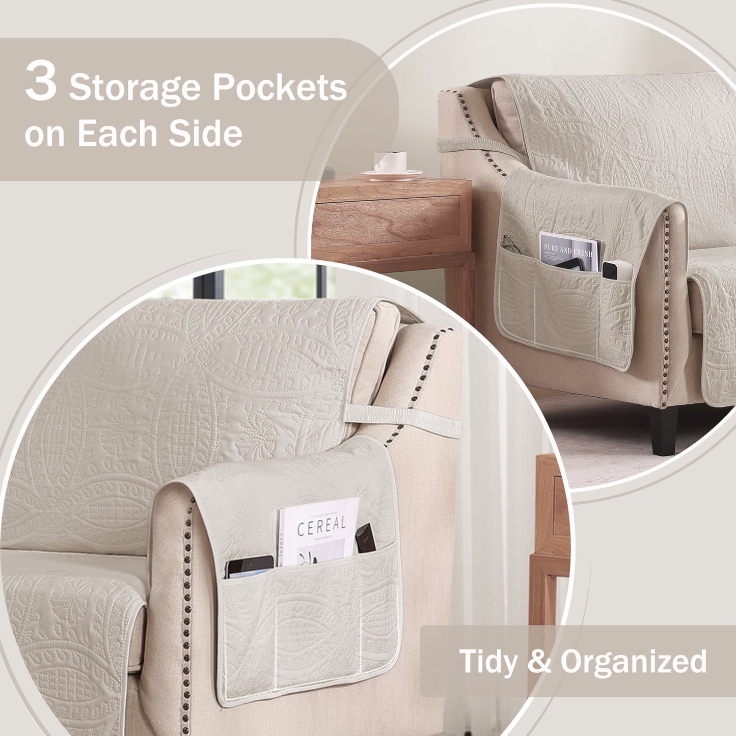 Beige Loveseat Cover - Loveseat 56inch  (Beige Cream)