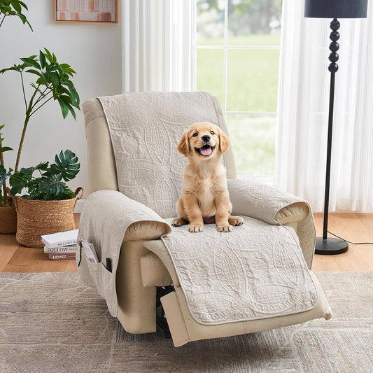 Beige Quilted Recliner Cover - Recliner 22inch  (Beige Cream)