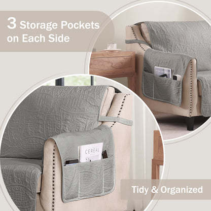 Quilted Cool Gray Sofa Slipcover - Large Sofa 68inch  (Cool Gray)