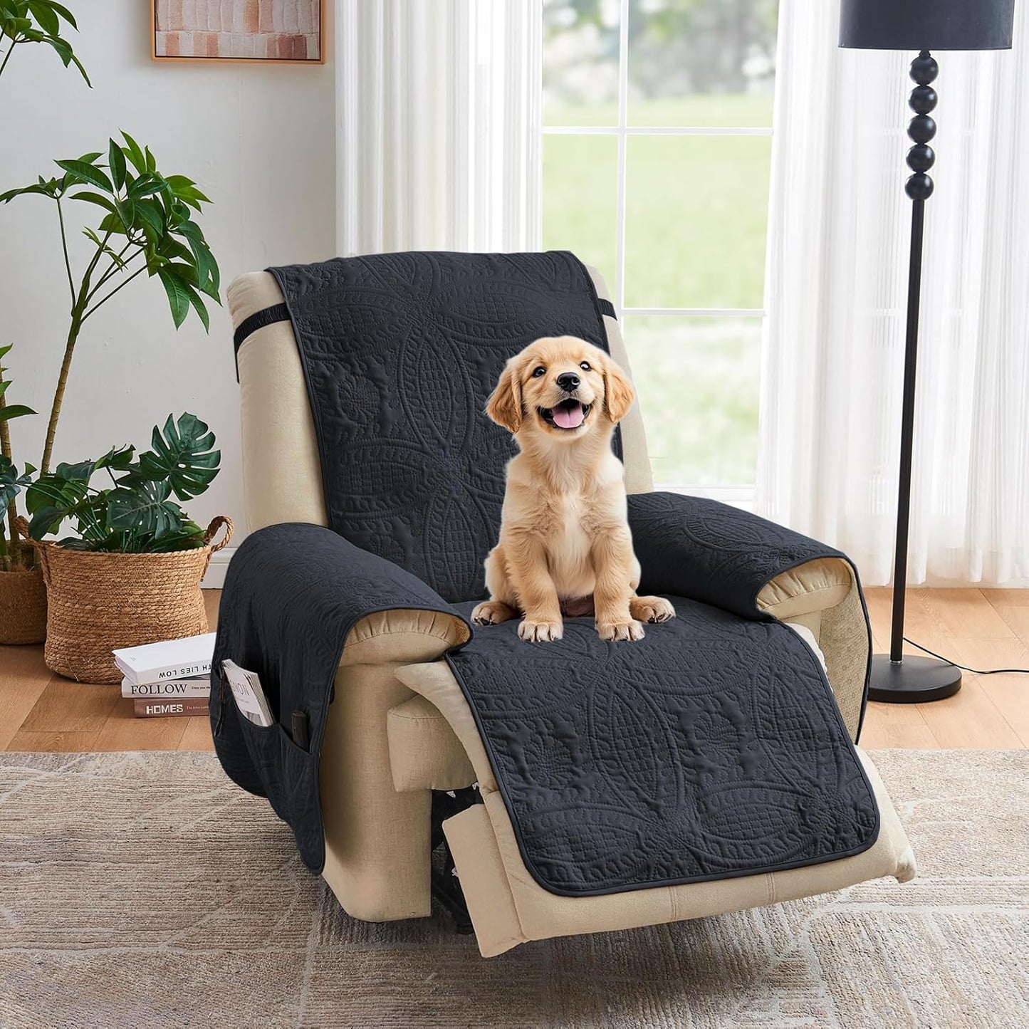 Blue Quilted Recliner Cover - Recliner 22inch  (Blue Gray)