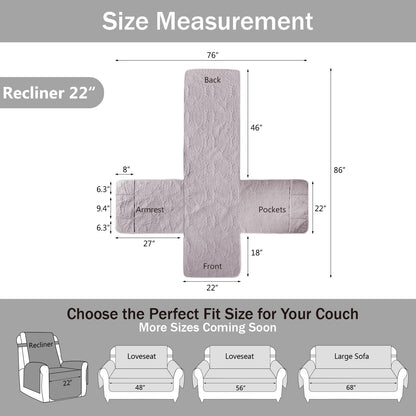 Purple Quilted Recliner Cover - Recliner 22inch  (Cloud Purple)
