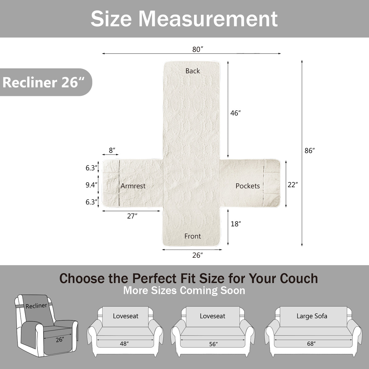Quilted Recliner Cover - Ivory White