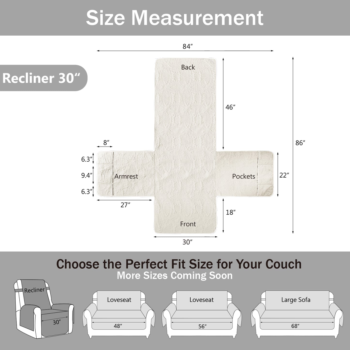 Quilted Recliner Cover - Ivory White