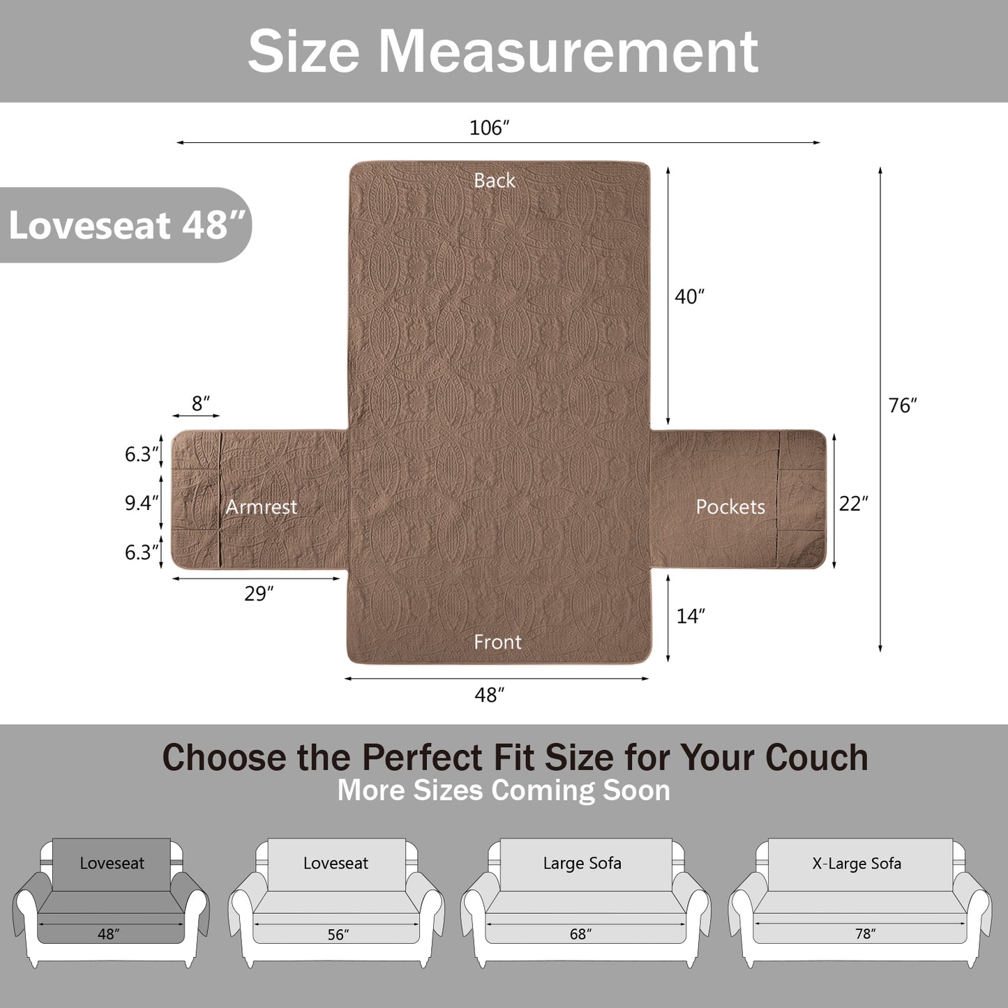 Quilted Loveseat Cover - Raw Umber
