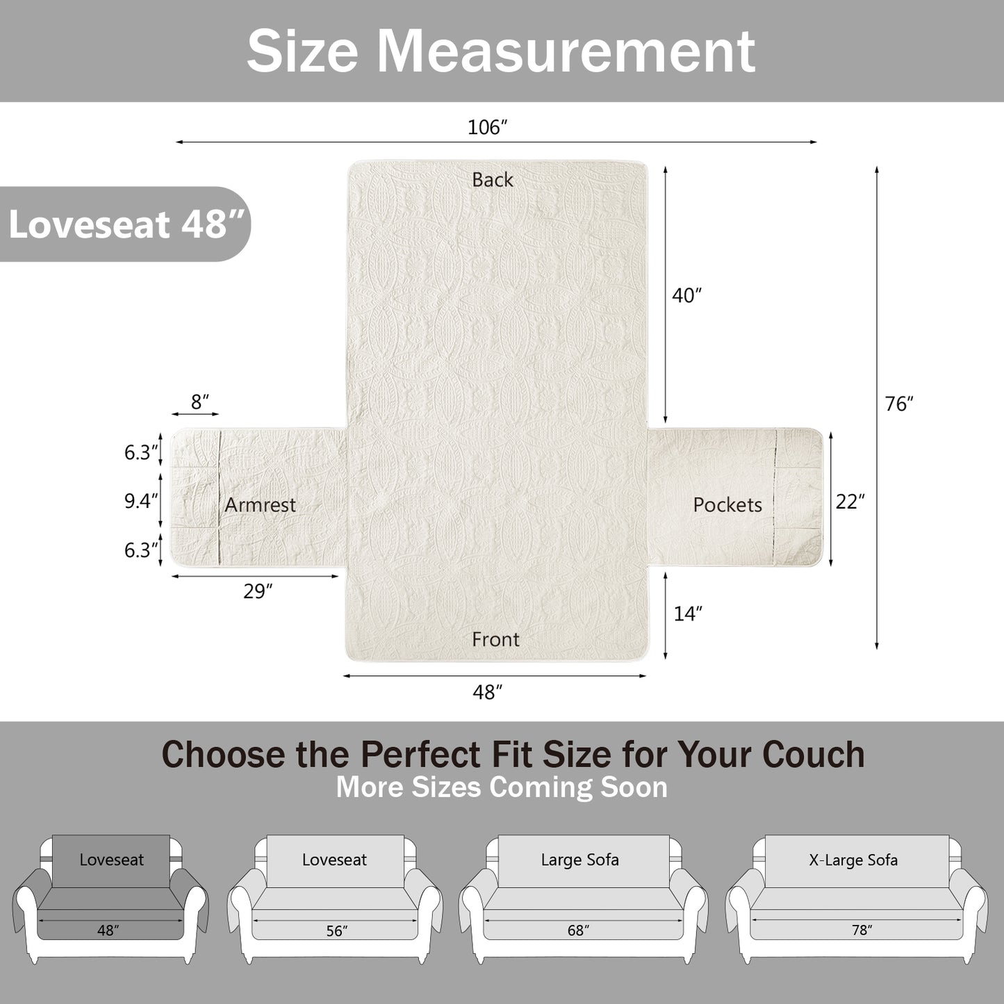 Quilted Loveseat Couch Cover - Ivory White