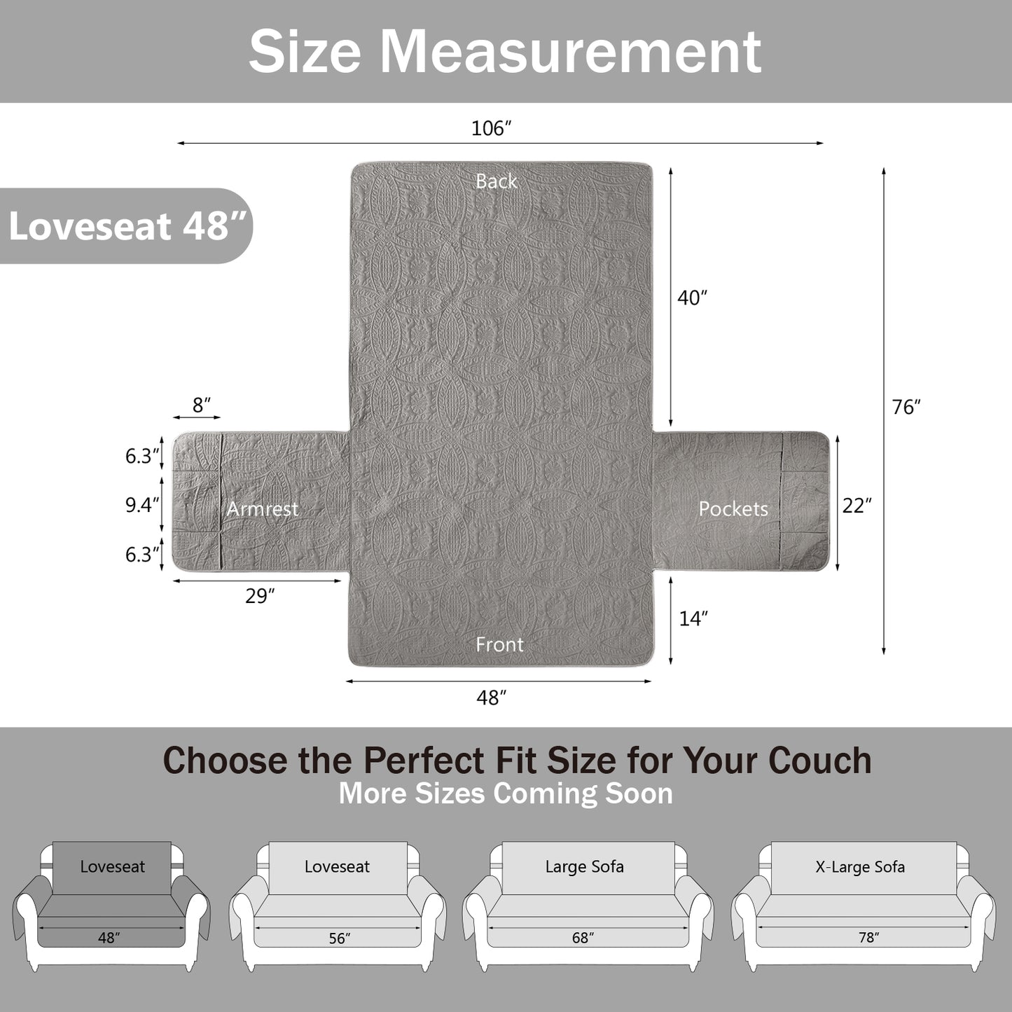 Gray Recliner Cover - Recliner 26inch  (Cool Gray)