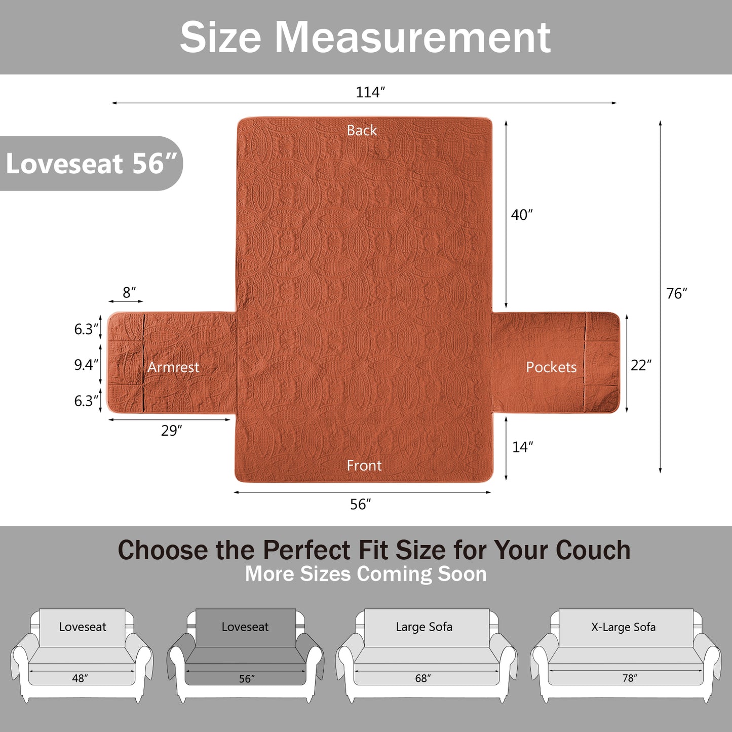 Orange Loveseat Cover - Loveseat 56inch  (Burnt Orange)