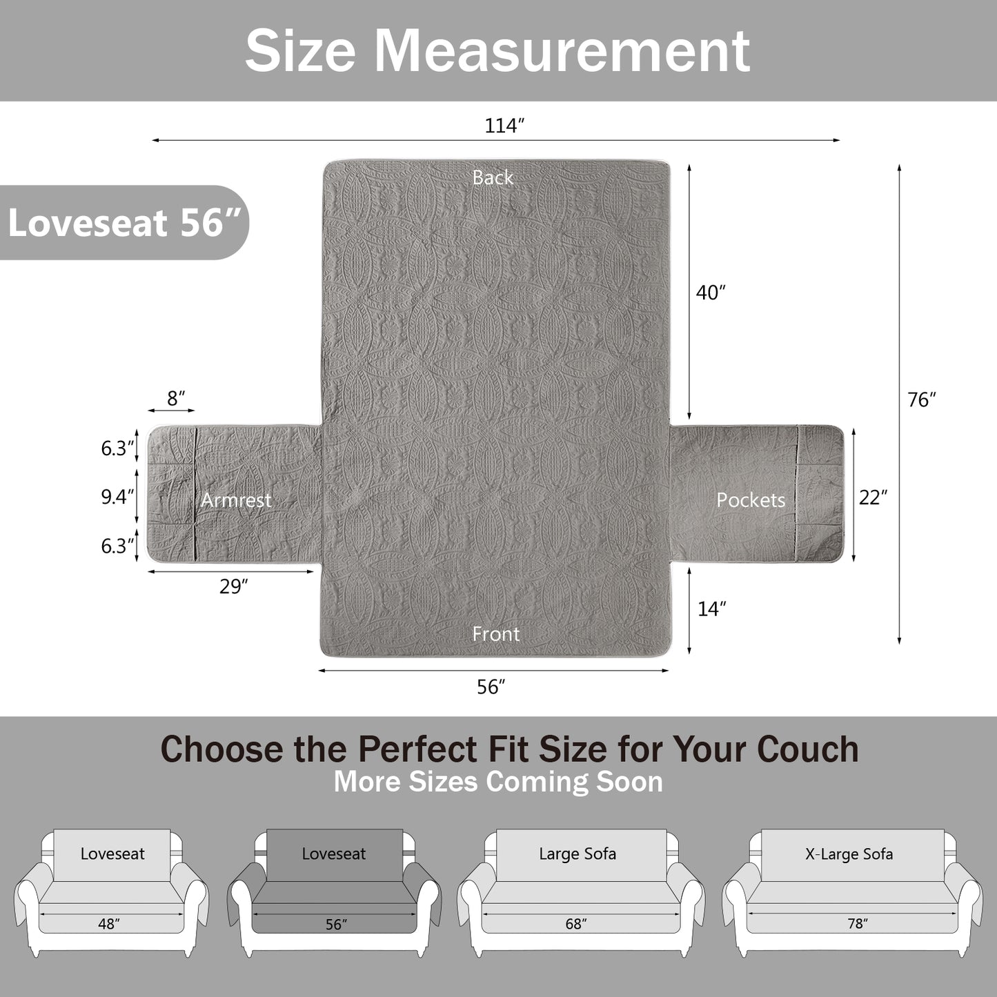 Gray Loveseat Cover - Loveseat 56inch  (Cool Gray)