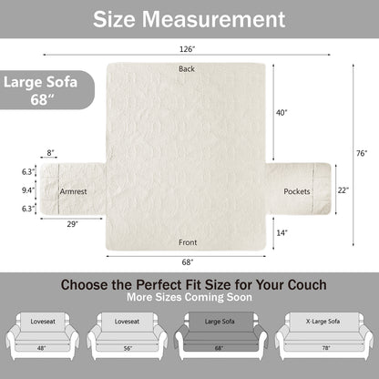 Quilted Sofa Slipcover - Large Sofa 68inch  (Ivory White)