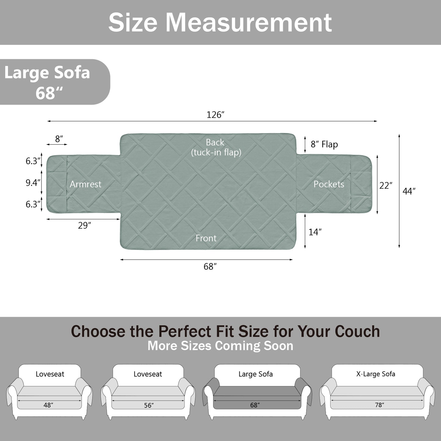 Backless Couch Cover for Dogs - Large Sofa 68inch  (Sage Green)
