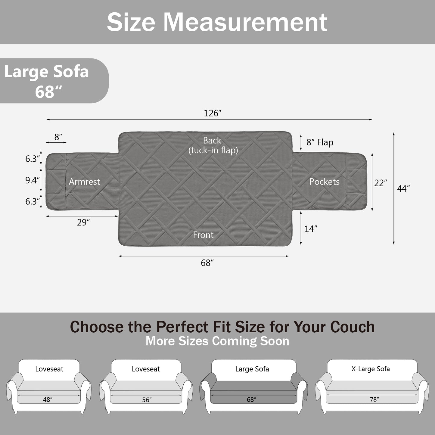 Backless Couch Cover  - Cool Gray