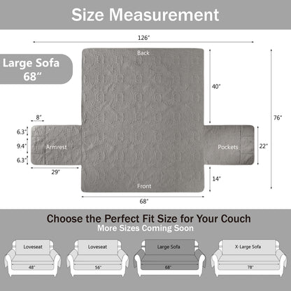 Quilted Cool Gray Sofa Slipcover - Large Sofa 68inch  (Cool Gray)