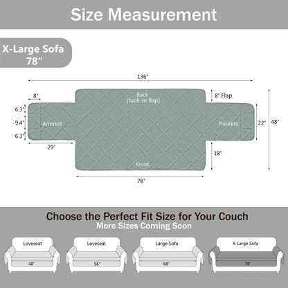 Soft Quilted Couch Seat Cover - X-Large Sofa 78inch  (Sage Green)