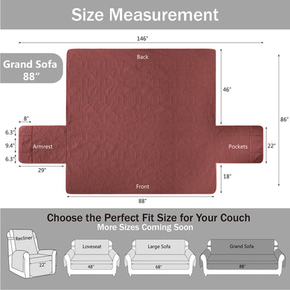Quilted Grand Sofa Cover - Grand Sofa 88inch  (Red)