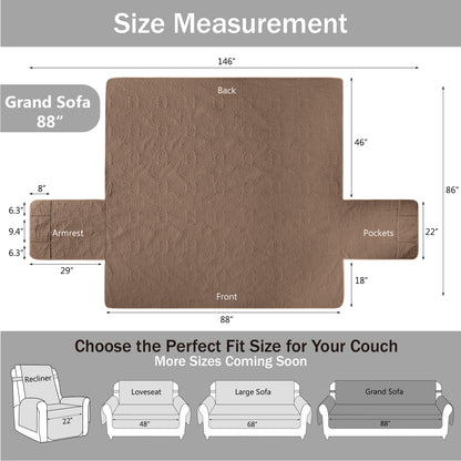 Quilted Grand Sofa Cover - Grand Sofa 88inch  (Raw Umber)