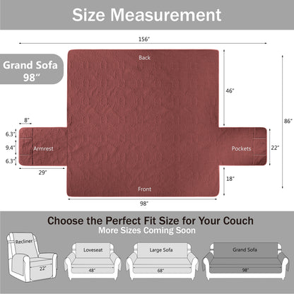 Quilted Grand Sofa Cover - Grand Sofa 98inch  (Red)