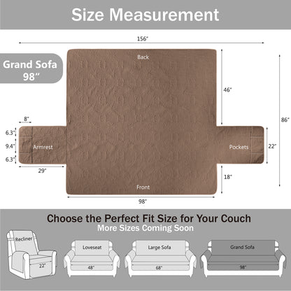 Quilted Grand Sofa Cover - Grand Sofa 98inch  (Raw Umber)