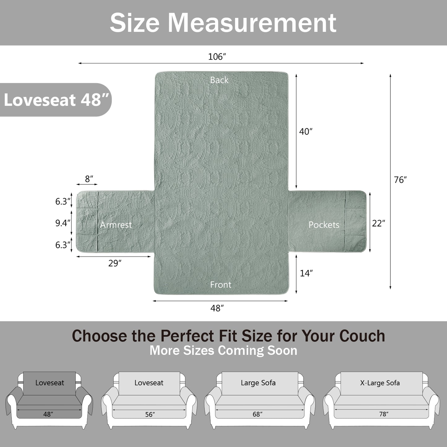 Sage Blue Loveseat Cover - Loveseat 48inch  (Sage Blue)