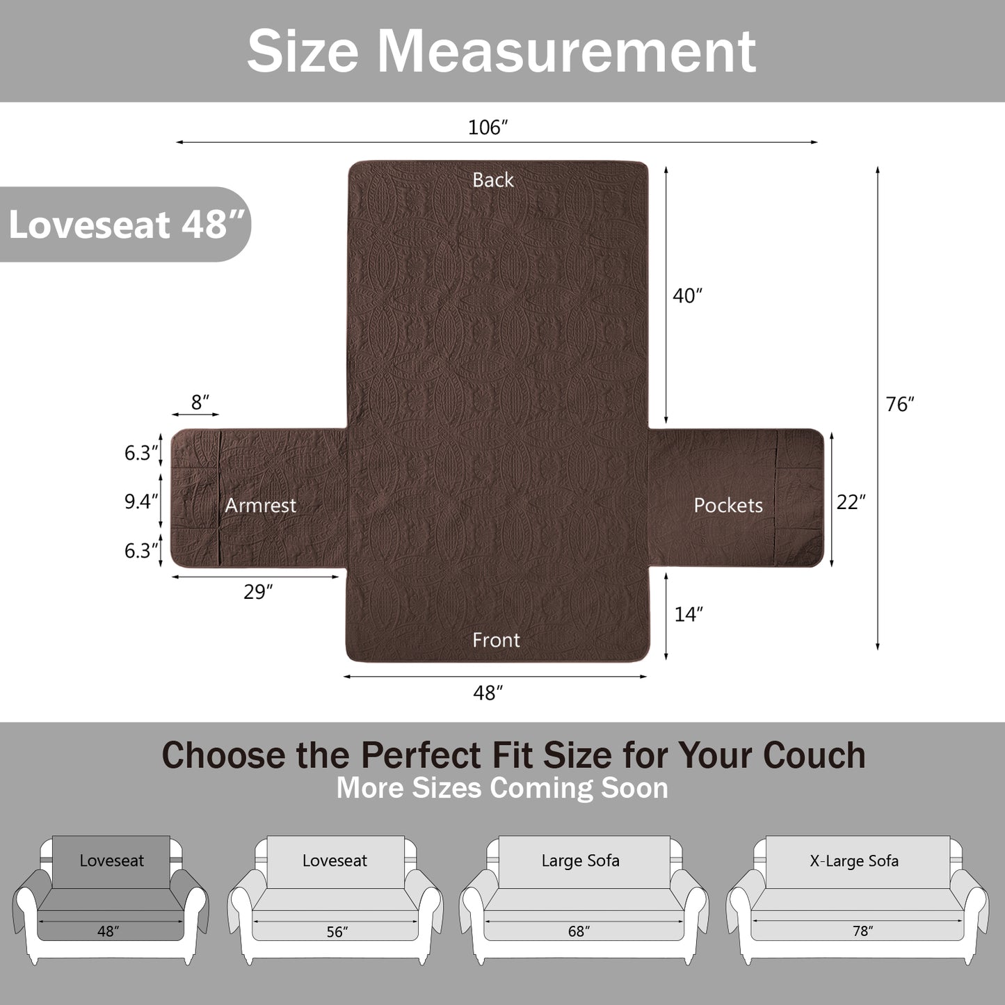 Quilted Loveseat Cover - Chocolate