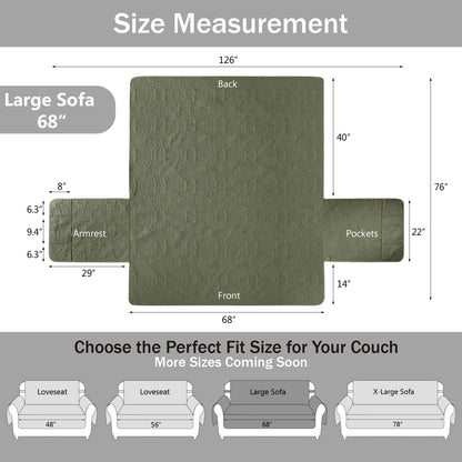 Quilted Olive Green Sofa Slipcover - Large Sofa 68inch  (Olive Green)