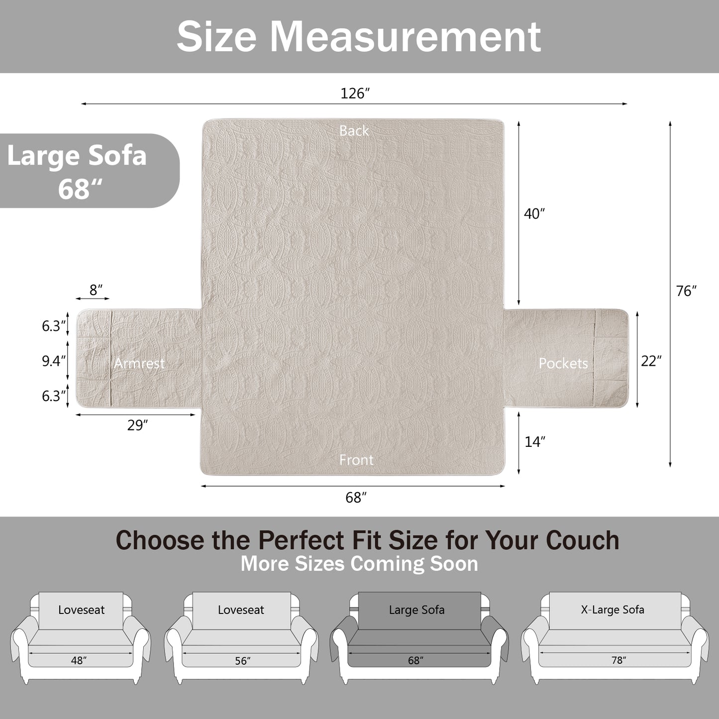 Quilted Beige Sofa Cover - Beige Cream