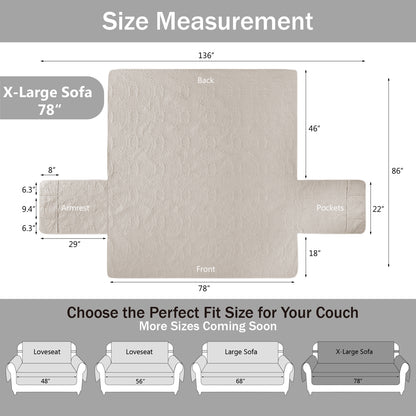 Soft Quilted Couch Cover - X-Large Sofa 78inch  (Beige Cream)