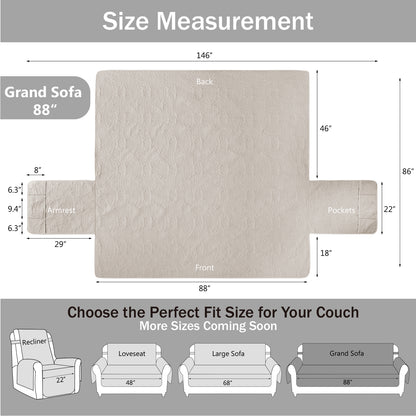 Quilted Beige Grand Sofa Cover - Grand Sofa 88inch  (Beige Cream)