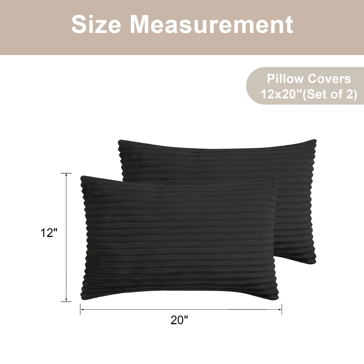 Soft Plush Textured Stripe Lumbar Pillow Cover - 12x20inch(Set of 2, Black)