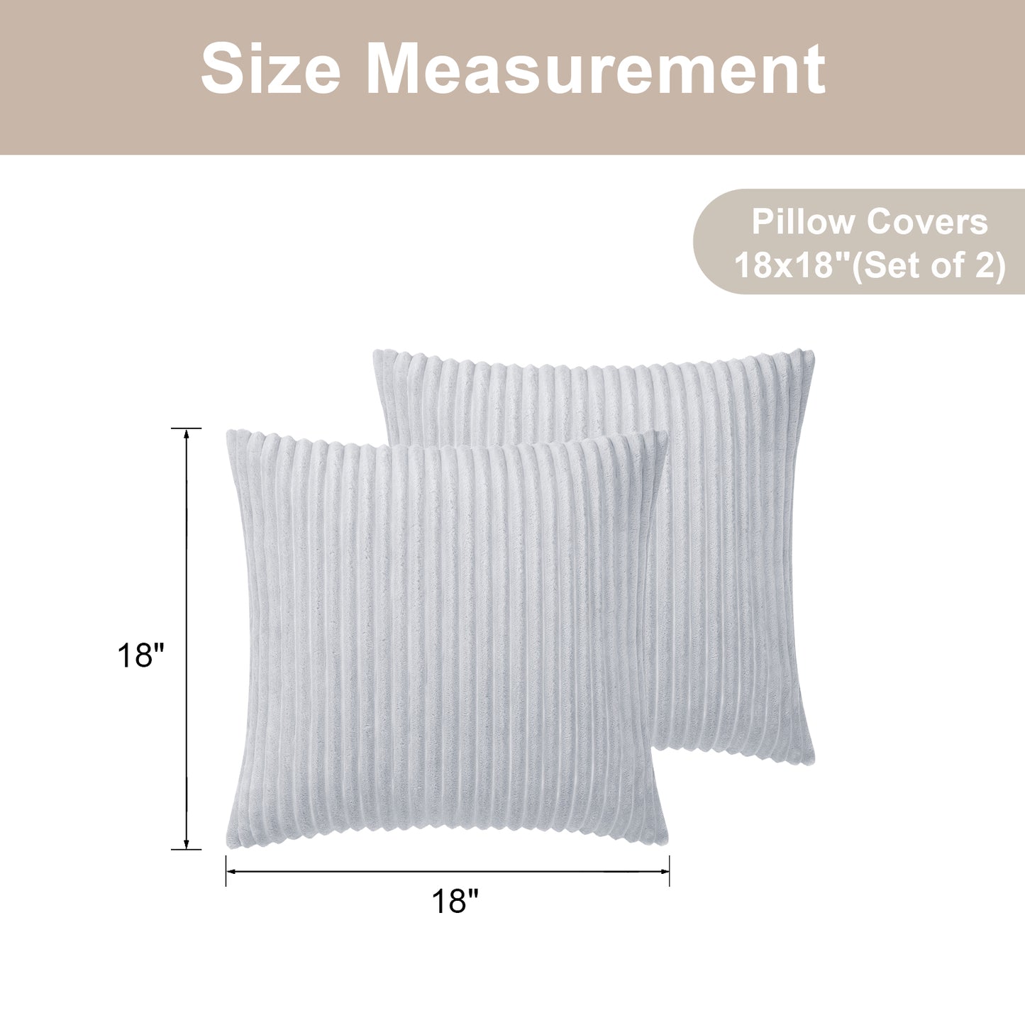 Soft Plush Throw Pillow Cover - 18x18inch (Set of 2, Gray)