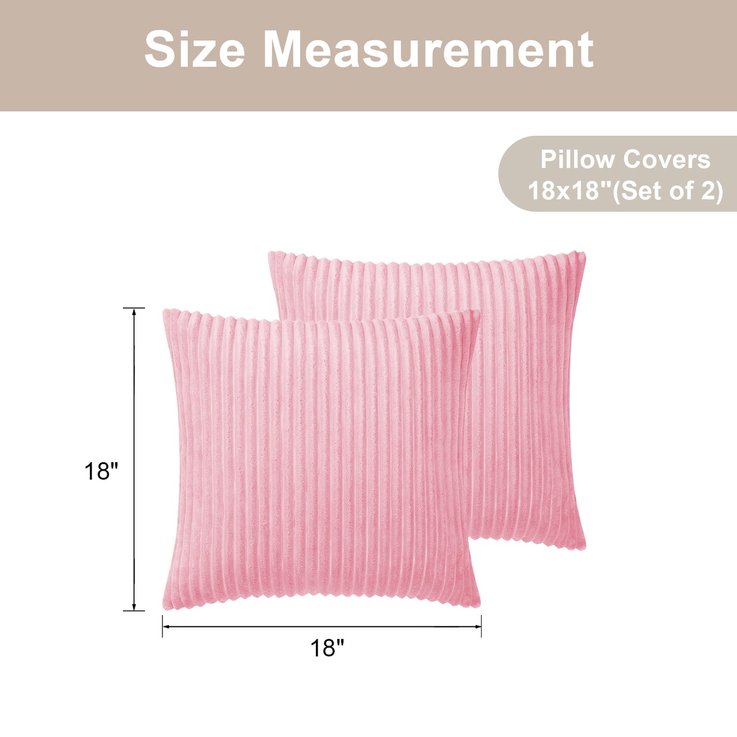 Soft Plush Throw Pillow Cover - 18x18inch (Set of 2, Pink)