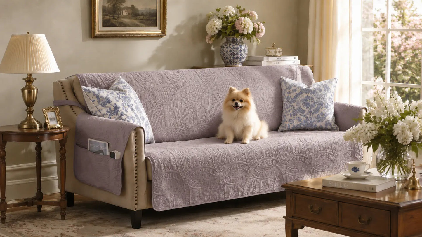 Soft Quilted Couch Cover - X-Large Sofa 78inch  (Cloud Purple)