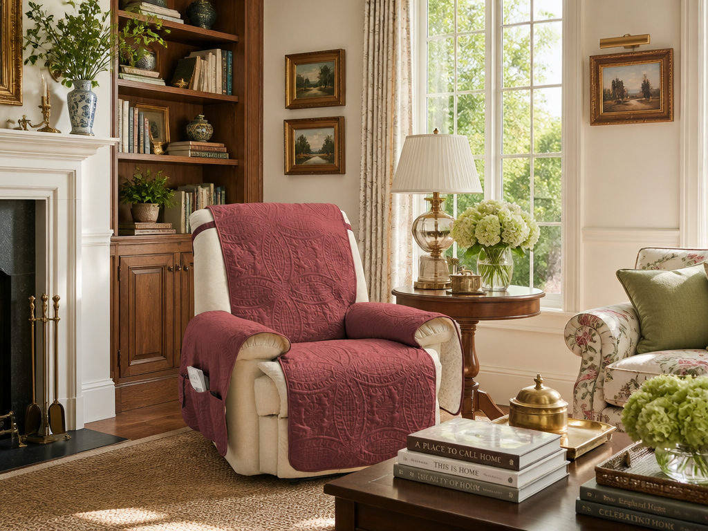 Red Quilted Recliner Cover - Recliner 26inch  (Red)