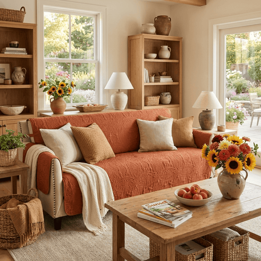 Quilted Grand Sofa Cover - Grand Sofa 88inch  (Burnt Orange)