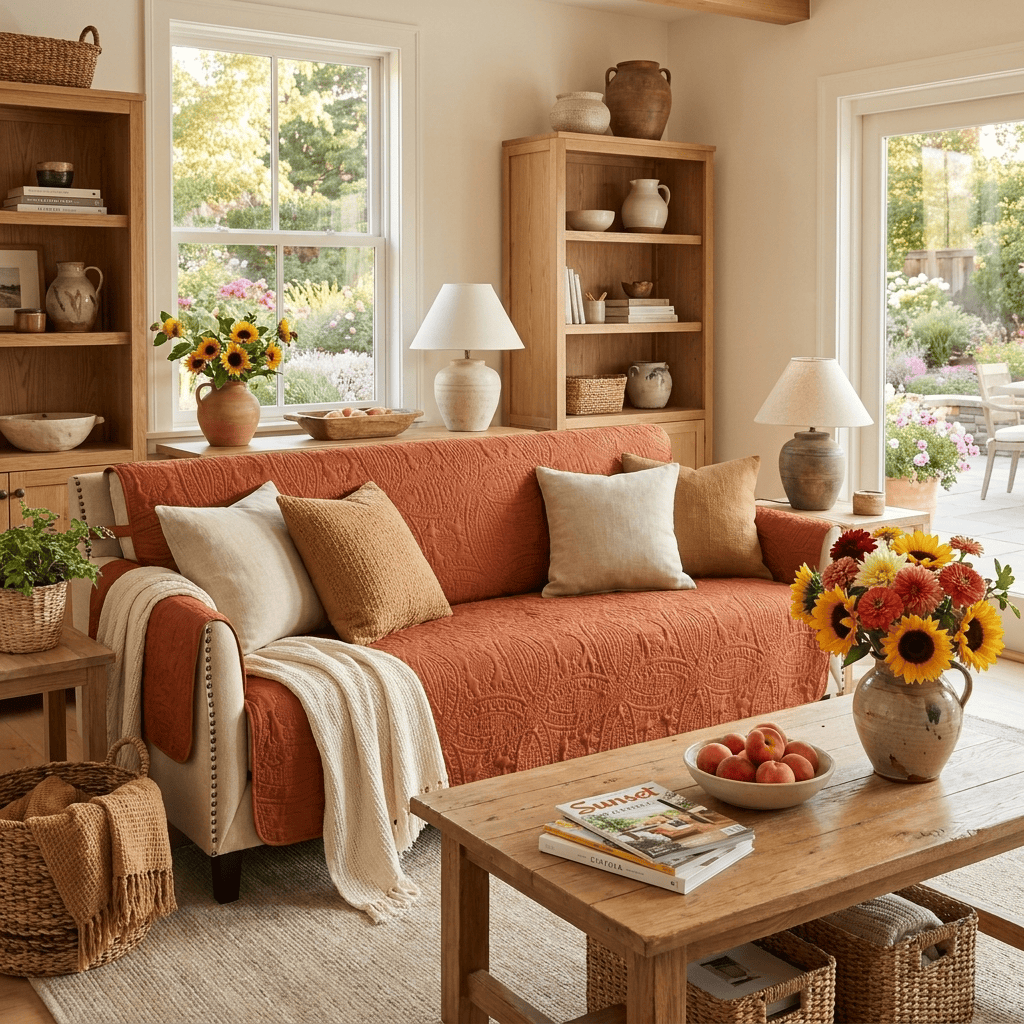 Quilted Sofa Cover - Burnt Orange