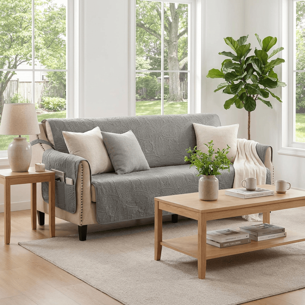 Quilted Sofa Cover - Cool Gray