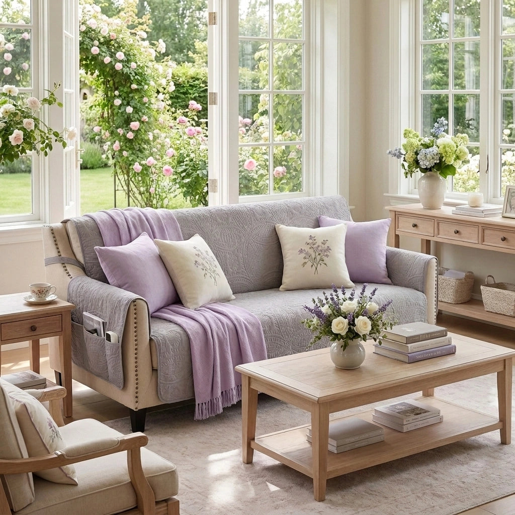 Quilted Grand Sofa Cover - Grand Sofa 88inch  (Cloud Purple)